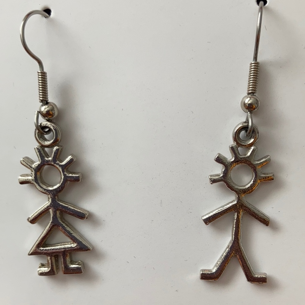 Girl & Boy Silver Dangle Earrings